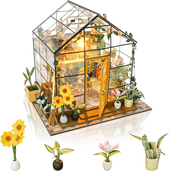 GuDoQi DIY Miniature Dollhouse Kit, Tiny House kit with Furniture, Miniature House Kit 1:24 Scale, Handmade Gift for Birthday Easter Day, Sunshine Flower House