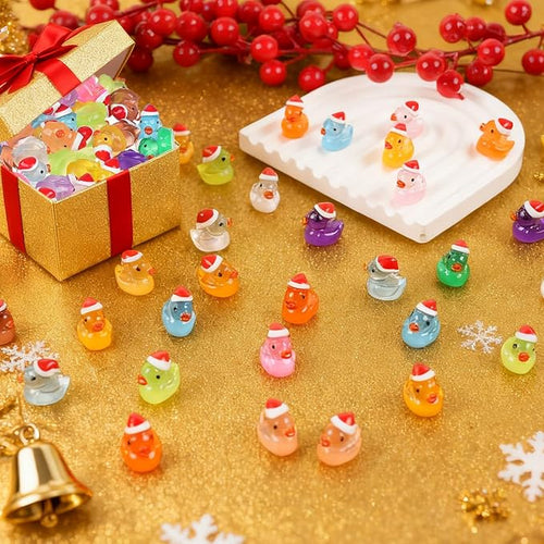 160 Pcs Mini Christmas Resin Ducks Luminous Tiny Ducks Little Glow in The Dark Plastic Ducks for Micro Landscape Garden Aquarium Décor Dollhouse Accessories DIY Craft Slime Making Xmas Decoration