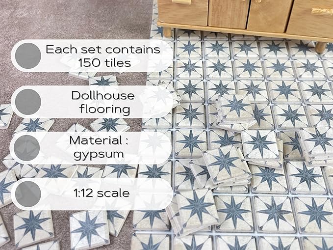 150 pcs, Dollhouse Flooring, 1:12 Scale Doll House Tiles, Miniature Checkerboard Floor, REDUCIO! (Victorian Star)