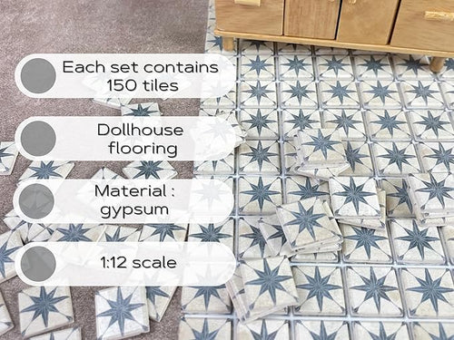 150 pcs, Dollhouse Flooring, 1:12 Scale Doll House Tiles, Miniature Checkerboard Floor, REDUCIO! (Victorian Star)