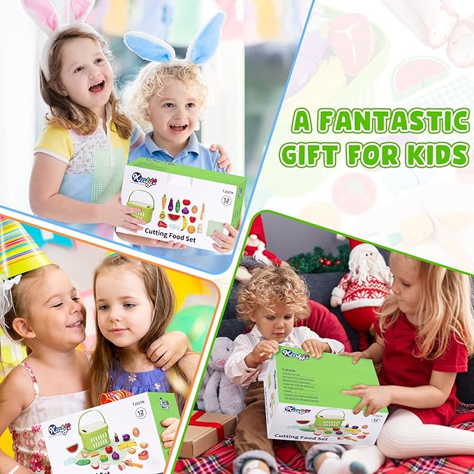 Wooden Food for Play Kitchen - Cutting Fruits Toys for 1 2 3 Years Old Toddlers Kids, Vegetables Gift for Boys Girls Educational Toys