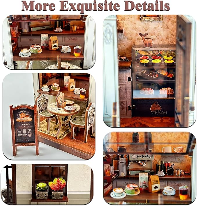 DIY Miniature House Dollhouse,Coffee Shop Book Nook Kit for Adult and Teens, Dollhouse,Tiny House Bookshelf Decor 3D Wooden Puzzle with LED Lighting, Gifts for Family, Friends (Coffe Shop)