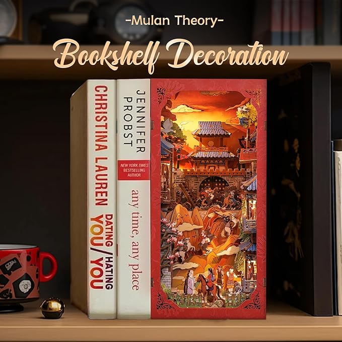 Cutefun Book Nook Kit - DIY Miniature Dollhouse Kit 3D Wooden Puzzle for Adults, Teens, Crafts Gifts for Bookshelf Decor (The Legend of Mulan)