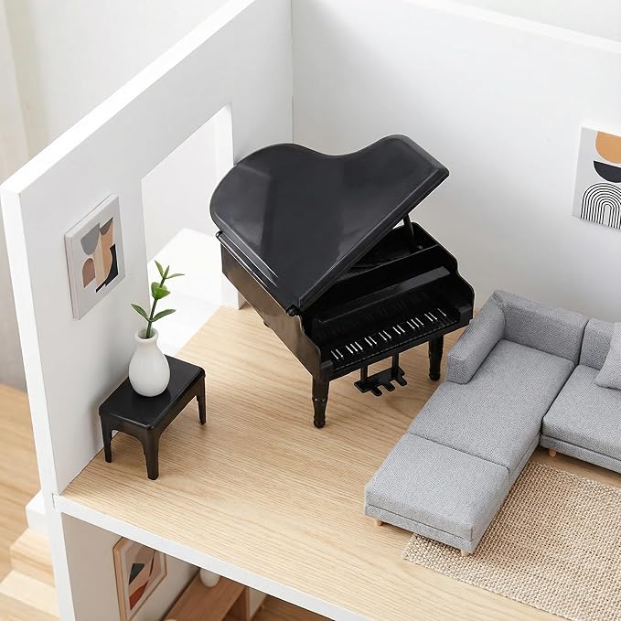 VOSAREA Miniature Piano for Dollhouse 1 Set Mini Piano Modeling Model Stool Traditional Craftsmanship for Decor Tiny House Accessories