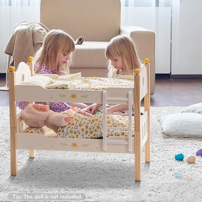 ROBOTIME Baby Doll Bunk Beds, Doll Cribs for 18 inch Dolls, Wooden Doll Beds Cribs fits American Girls (Wood, 2 Pcs Beds)