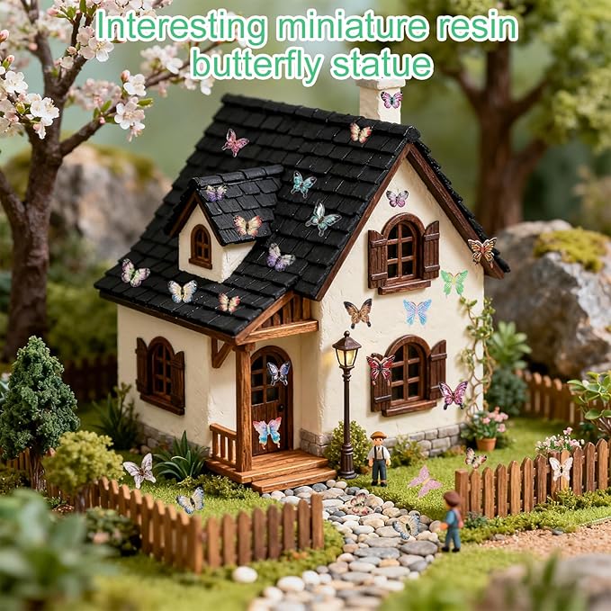 210pcs Mini Resin Butterflies, Beautiful Micro Resin Butterfly Figurines for DIY Fairy Garden Miniature Landscape Doll Houses Decor