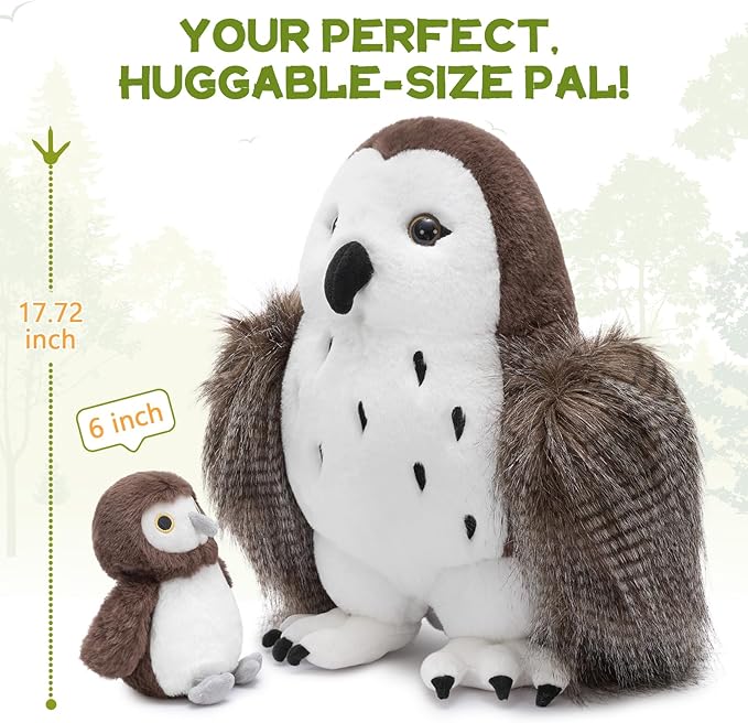 4Pcs Owl Plush Set, Giant Mother Owl Stuffed Animal with 3 Baby Owls Inside, 18" Cute Stuffed Owl for Girls Boys Kids, Soft Owl Plushie Gift for Christmas Birthday Baby Shower, Brown