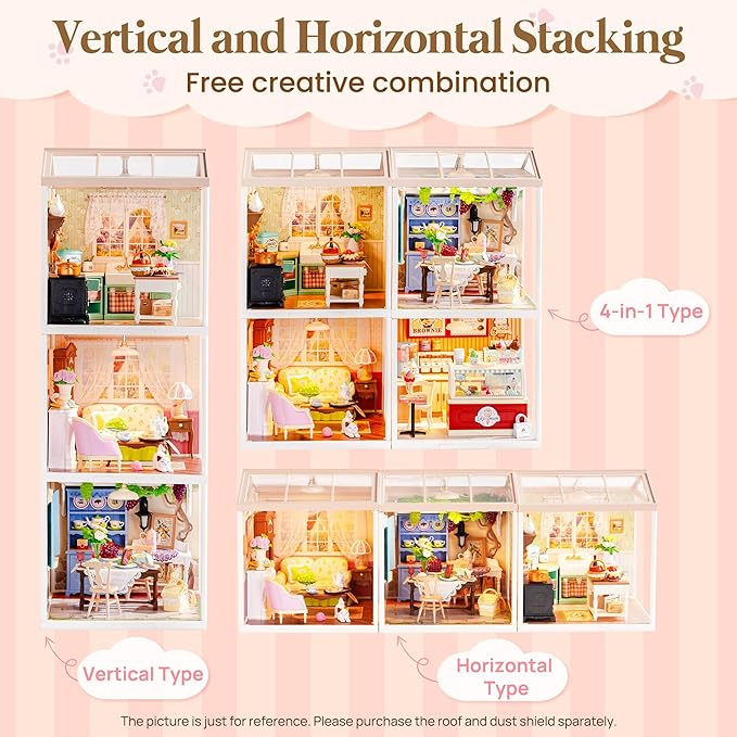 ROBOTIME Super Creator Kits, DIY Miniature House Kit with LED, Plastic Mini House, Toy Building Set for Adults, Craft for Home Decor Unique Gift (Holiday Tea Time)