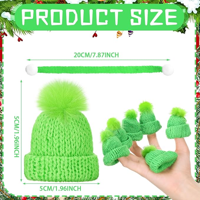 Bencailor 48 Pcs Mini Christmas Knitting Hats and Mini Christmas Scarf Set Knitting Doll Hat Scarf Santa Knit Hat Tree Ornaments for DIY Craft Art Doll Decoration (Lime Green)