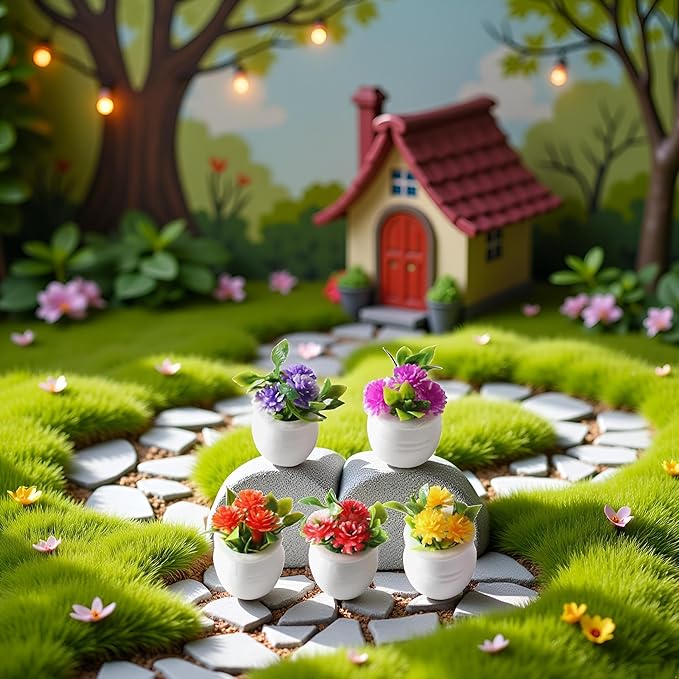 5 Pcs Colorful Miniature Dollhouse Flowers Mini Faux Potted Flowers Tiny Fairy Garden Flowers Doll House Garden Plants Mini Artificial Flower Plants Small Fake Plants