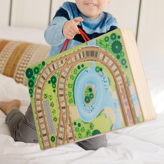 Melissa & Doug Take-Along Railroad Tabletop Playset with Wooden Train Toys, Animals & Scenery Play Pieces, Preschool Learning Toys for Girls & Boys 3+ - FSC Certified