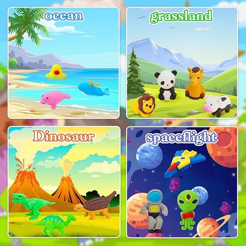 150Pcs Animal Erasers Kids Desk Pets Pencil Erasers 3D Puzzle Bulk Mini Animal Food Eraser Toys Fun Cute Eraser for Classroom Rewards, Game Prizes, Treasure Box, Easter Egg Fillers