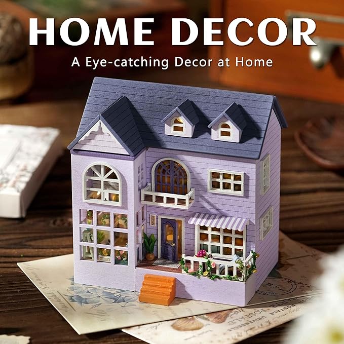 Kisoy Romantic and Cute Dollhouse Miniature DIY House Kit Creative Room Perfect DIY Gift for Friends, Lovers and Families (Happy House)