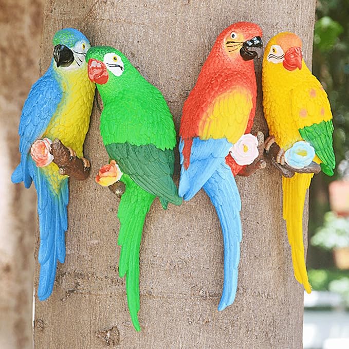 coolboy Hanging Parrot Decor,Bird Statues,Tropical Real Resin Bird Figurines,Home Ornament Decor for Tiki Bar,Perfect for Yard Ornaments,Tree Decorations Outdoor,Patio,Lawn,Tree Trunk, Porch