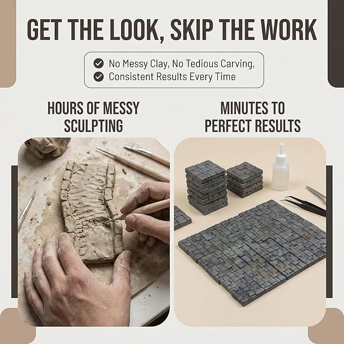 Dollhouse Miniature Paving Stones, Tiles for Modeling, Fairy Garden, and Tabletop Terrain, Set of 50pcs, REDUCIO!