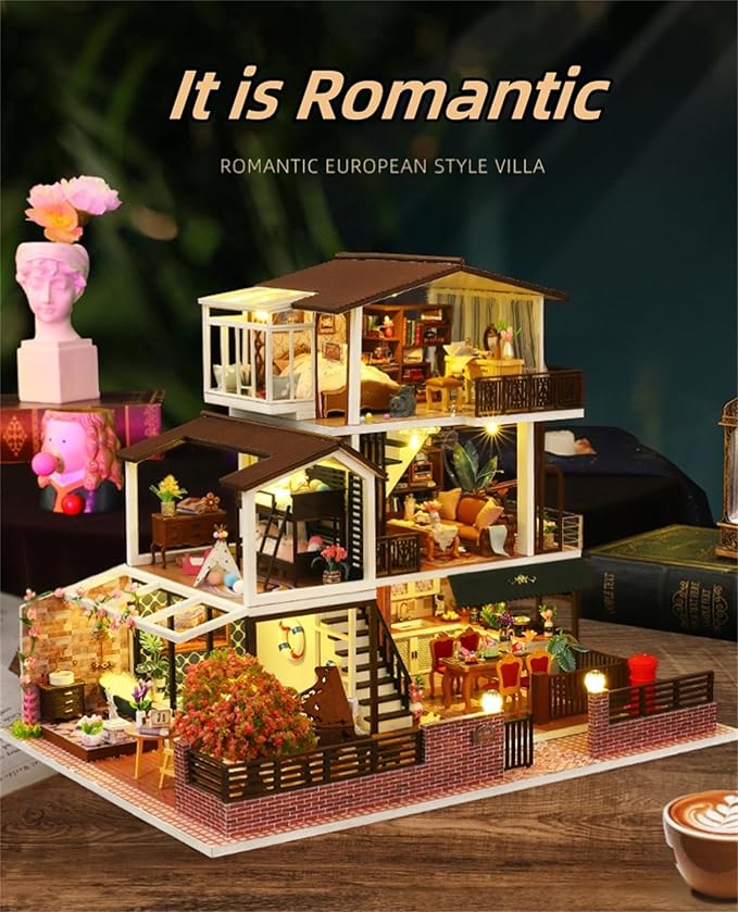 Flever Dollhouse Miniature DIY House Kit Creative Room with Furniture for Romantic Valentine's Gift (It is Romantic)