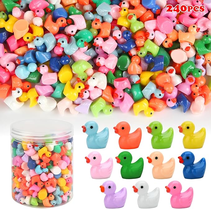 240pcs Mini Ducks, Tiny Resin Duck Figurines Colorful Plastic Small Ducks Bulk for Miniature Landscape Aquarium Potted Fairy Garden Home Dollhouse Decor Accessories Party Favors Toys Gifts