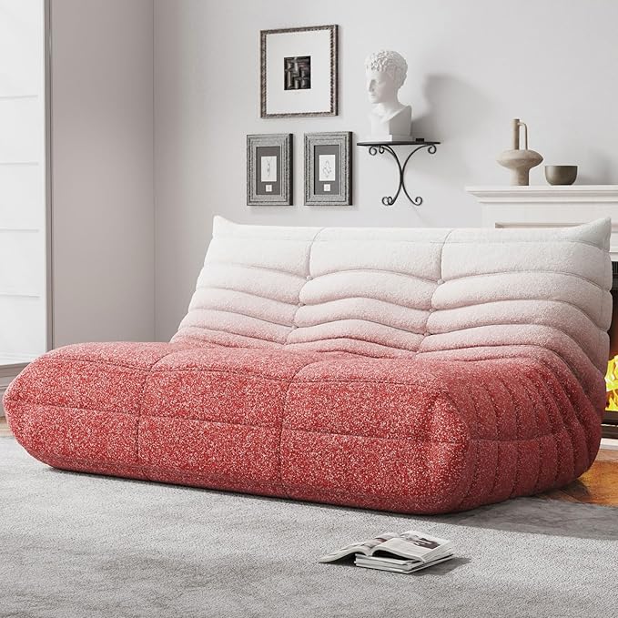 Bean Bag Chairs for Adults, Memory Foam Couch Loveseat Sofa Chair, Soft Teddy Material Cozy Comfy Reading Nook Chairs, Floor Chair for Living Room Bedroom Office(Pink+White)