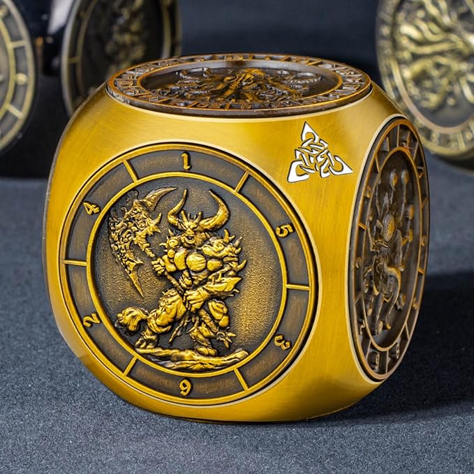 7 in 1 Unique Spinner DND Dice Set D&D, Metal Cube D and D Dice with Gift Box, Dungeons Dragons Role Playing Dice, Gold