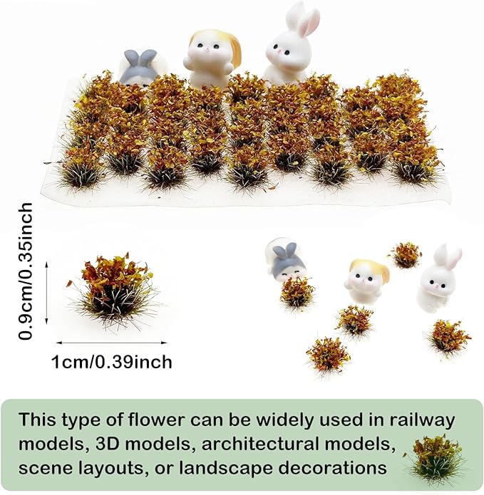 Woohome Static Grass Tufts Flower Cluster Vegetation Groups Miniature Flower Clusters for Terrain Railway Scenery Table Landscape, Light Red and Yellow