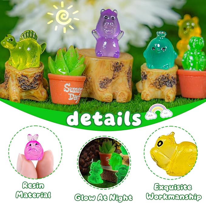 200pcs Multicolor Mini Resin Animals Luminous Tiny Ducks Figures for Micro Fairy Garden Accessories Micro Landscape Ornaments DIY Mini Garden Outdoor Decor Dinosaur Rabbit Flamingo Owls Ocean Animal