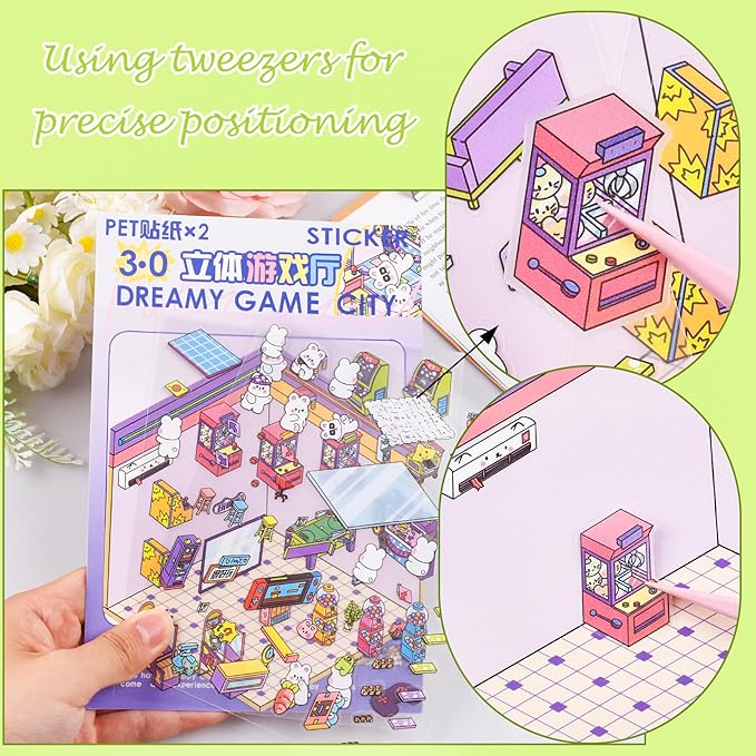 24 Sets 3D Scene Sticker Therapy Fun Cartoon Make Your Own Room Shop Scenes DIY House Stickers for Kids Cartoon Animal Relief Stress Own