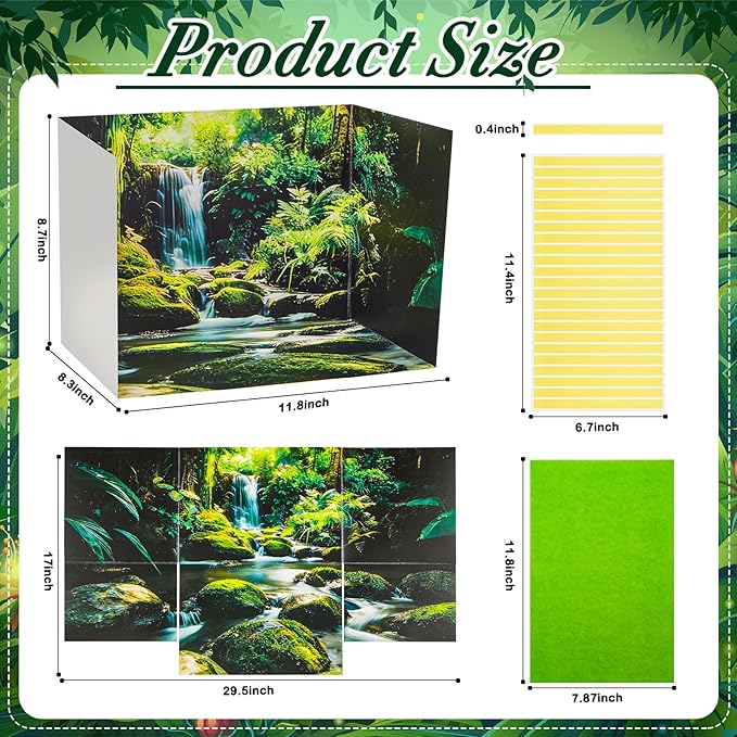 AmazingSpark 2 Set Rainforest Style Diorama Box and Fake Grass Decor, Rainforest Diorama Project Supplies Set, Cardboard Display Case Kit & Artificial Grass with Double Sided Tapes for DIY Crafts