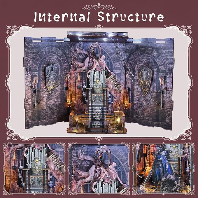 Book Nook Kit - DIY Miniature House Kit for Adults, Teens and Beginners, Dollhouse Booknook Library Tiny House Bookshelf Decor, Gifts for Family, Friends (Throne of Bones)