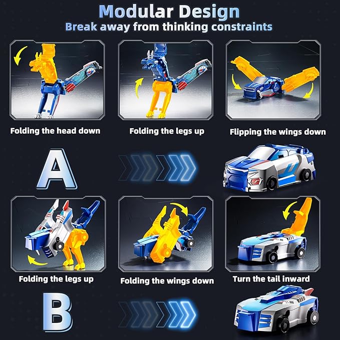 Collision Transforming Dinosaur Car Toy, 2 in 1 Magnet Cars Transform into Dinosaur Toys, Fun Robot Dinosaur Toy Cars Birthday Gift for Kids Boys Girls Age 4-6 6-12 Year Old