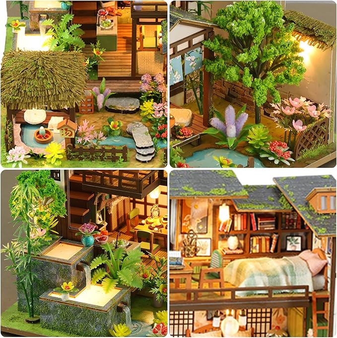 DIY Miniature House Kit - Courtyard Tiny House Kit with LED - Mini House Building Kits for Adults - Miniature Kit, DIY Adult Crafts Unique Gift for Families Friends