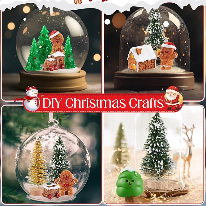 Sawysine 64 Pcs Christmas Miniatures Figurines Santa Xmas Garden Miniature Ornaments Kit Snowman Fairy Resin Ornaments Pine Tree for Garden Accessories(Gingerbread Man)