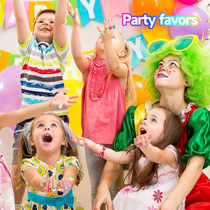 100 Pcs Gem Rings Toys for Kids, Bulk Toys Diamond Ring Party Favors for Boys Girls Toddlers, Colorful Princess Ring Dress Up Accessories for Carnival PrizesGoodie Bag Stuffers, Pinata Fillers