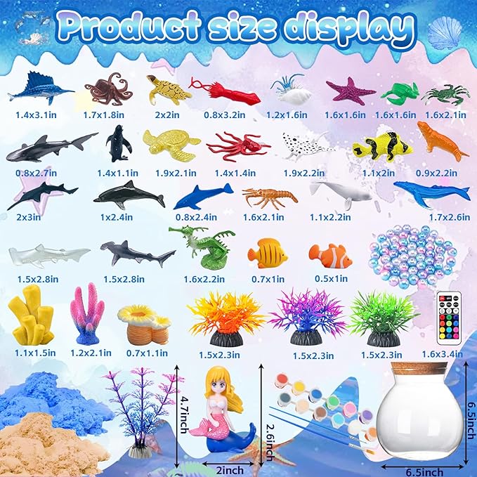 Pamonrueer Mermaid Terrarium Craft Kit with Ocean Animals Plastic Sea Animals Figurines DIY Diorama for Birthday