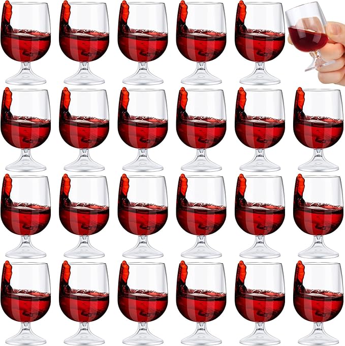 Roshtia 24 Pcs Mini Shot Glasses 1.75 oz Small Brandy Snifters Clear Reusable Plastic Cute Cognac Glasses Port Glasses Cup for Tasting Whiskey Brandy Wine Beer Drinking