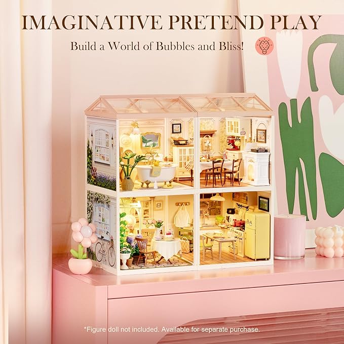 Rolife Super Creator-DIY Plastic Miniature House for Adults, Mini Blocks Model Kit Building Sets, DIY Crafts/Hobbies/Building Blocks Toys for Adults (Pop Bubble Bathroom)