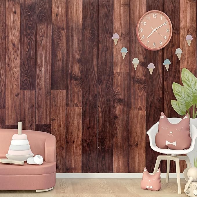 Flutesan 3 Pcs Miniature Dollhouse Wallpaper and Flooring Peel and Stick 1:12 Scale Self Adhesive Doll House Wallpaper DIY Mini Dollhouse Accessories 8.27 x 11.69 Inch (Wood Color)