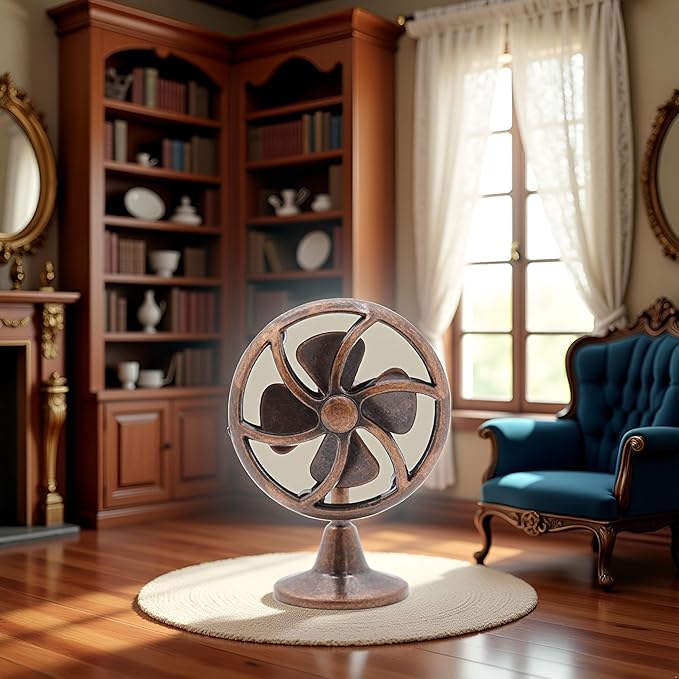 Bronze 1/12 Miniature Fan Dollhouse Decoration Accessories, Home Outdoor Decoration Model Living Room Scene Craft Displays