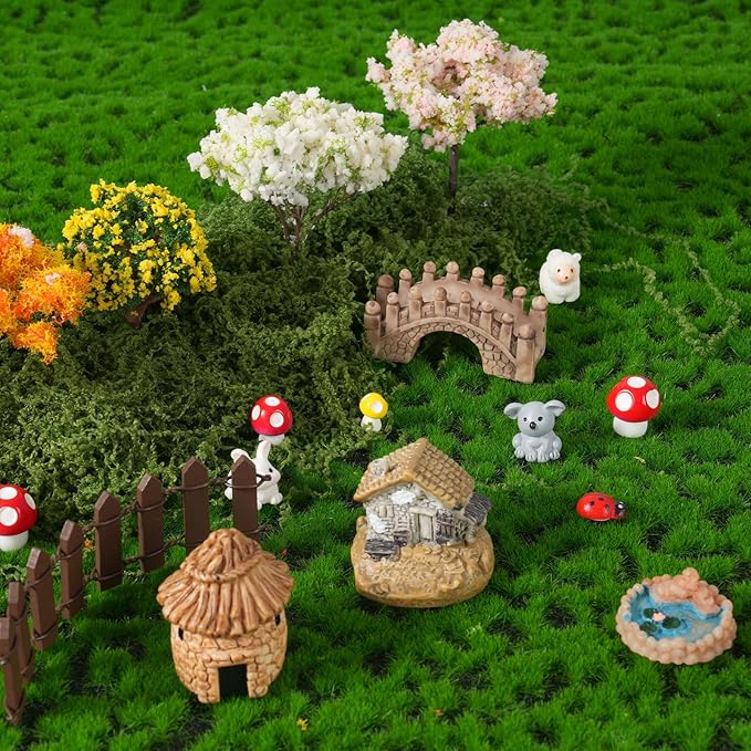 62 Pcs Mini Fairy Garden Accessories Outdoor, Fairy House Accessories Including Resin Animals, Miniature Figurines Micro Landscape Ornaments, Outdoor Fairy Garden Decor Kit