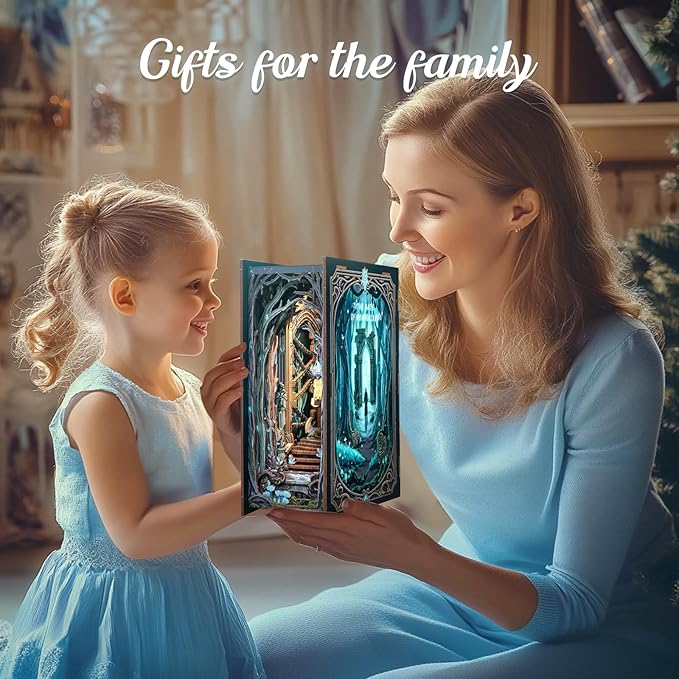 Cutefun Book Nook Kit, DIY Miniature House Booknook Kit for Adults and Teens, DIY Dollhouse Bookshelf Insert with LED Light, Gifts for Family and Friends (The Gate of Wonderland)