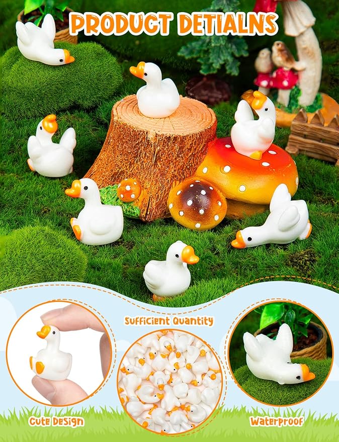 36pcs Mini Resin Goose Figurines, Tiny Animal Figurine Bulk, Small Desk Goose Decor for Garden Lawn Yard Micro Landscape Aquarium Potted Ornament DIY Craft ﻿