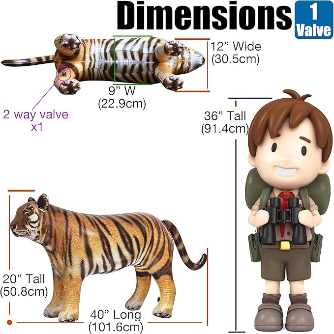 Jet Creations 40" Long Inflatable Tiger Toy, Orange-Yellow with Black Stripes, Realistic Jungle Animal Figure, Home Decor, Photo Prop, Thanksgiving Christmas Winter,Wildlife Safari Theme, 1 pc