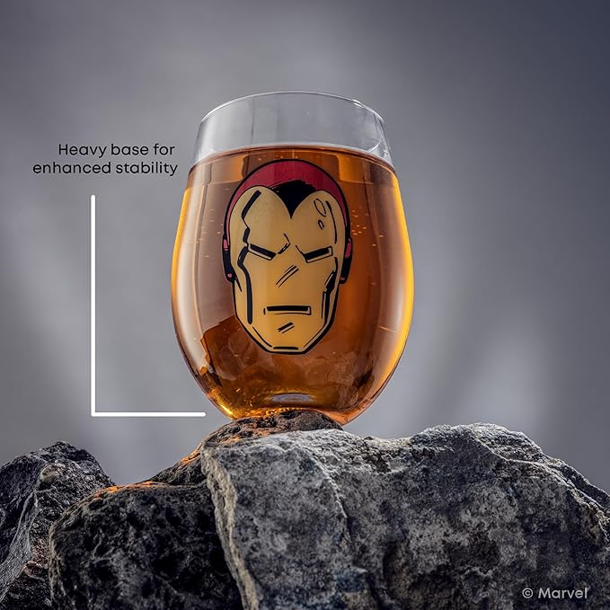 JoyJolt Marvel Heroes Stemless Drinking Glasses, 19oz Superhero Cups ft Hulk Captain America Spiderman and Iron Man, Avengers Glassware Set of 4, Marvel Gifts for Men and Women