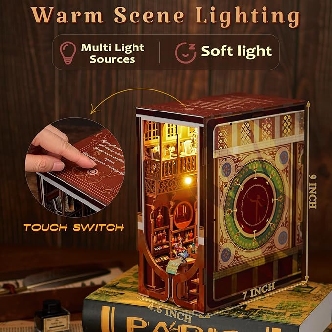 Book Nook Kit, DIY Miniature Dollhouse Booknook Kit, 3D Wooden Puzzle Bookend Bookshelf Insert Decor with LED Light for Teens and Adults (Roaring Twenties Speakeasy)