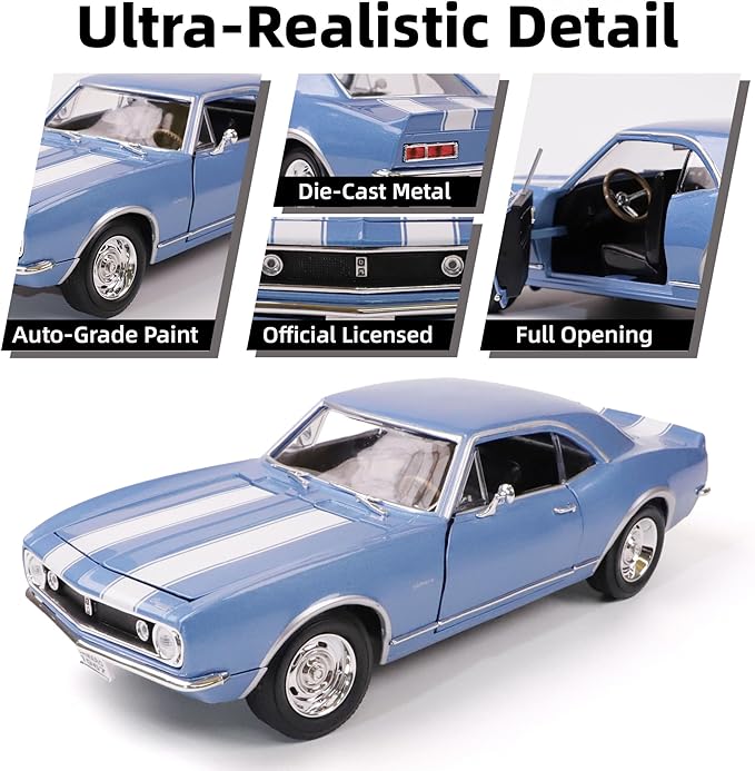 1967 Chevy Camaro Z28 1:18 Scale Diecast Model Premium Alloy Sports Toy Cars with Display Case, Working Steering, for Kids Men and Teens Dad 14+ Year