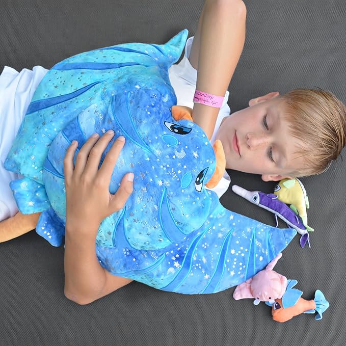 5Pcs Manta Ray Plush, Large Stingray Stuffed Animal with 4 Different Kinds of Small Fish Plush Toys, Christmas Birthday Gifts for Kids Boys Girls, Ocean Party Favors