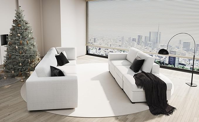 Sectional Couches for Living Room - Modular L Shaped Couch with Ottoman - Beige U Shape Sofa Furniture Set 6 Piece Modern Upholstered Oversized Daybed Sleeper Sofas