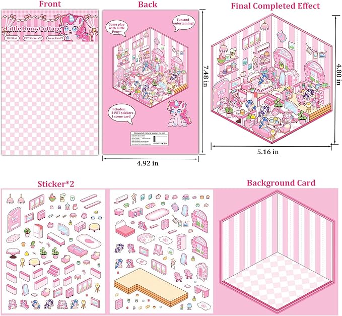 DIY 3D Sticker Scene, Stocking Stuffer, 6 Sets of Stickers for Girls Make Your Own Mini Room Scene Stickers for Kids Cute Kawaii Sticker Therapy for Adult Relief Stress, Holiday & Christmas Fun