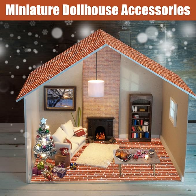 12 Pcs Dollhouse Wallpaper Miniature Dollhouse Accessories Peel and Stick Self Adhesive Miniature Wallpaper Flooring for DIY Doll House Mini Room Decoration Craft Projects 8.3" x 11.7" (Red Brick)