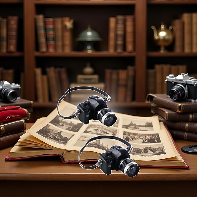 2Pcs 1:4 Scale Mini Camera Prop Ornament Vintage Camera Model, Miniature Digital Camera Mini Decoration Accessories Photography Props Ornament(Style 4)