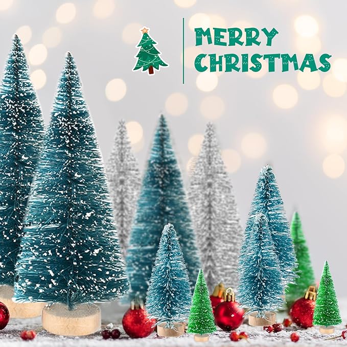 BOUBONI Mini Christmas Tree 35PCS Christmas Village Sets with Crafts Reindeer Snowmen Benches Street Lamp for Xmas Decorations Indoor Party Home Table Craft (Multicolor)